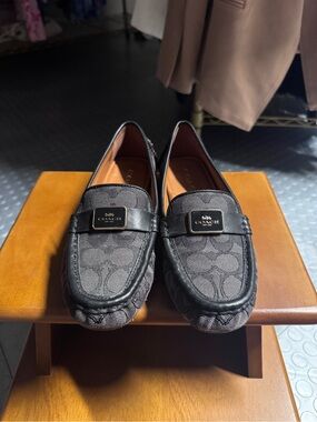 COACH Black Signature Canvas Loafers - Size 6